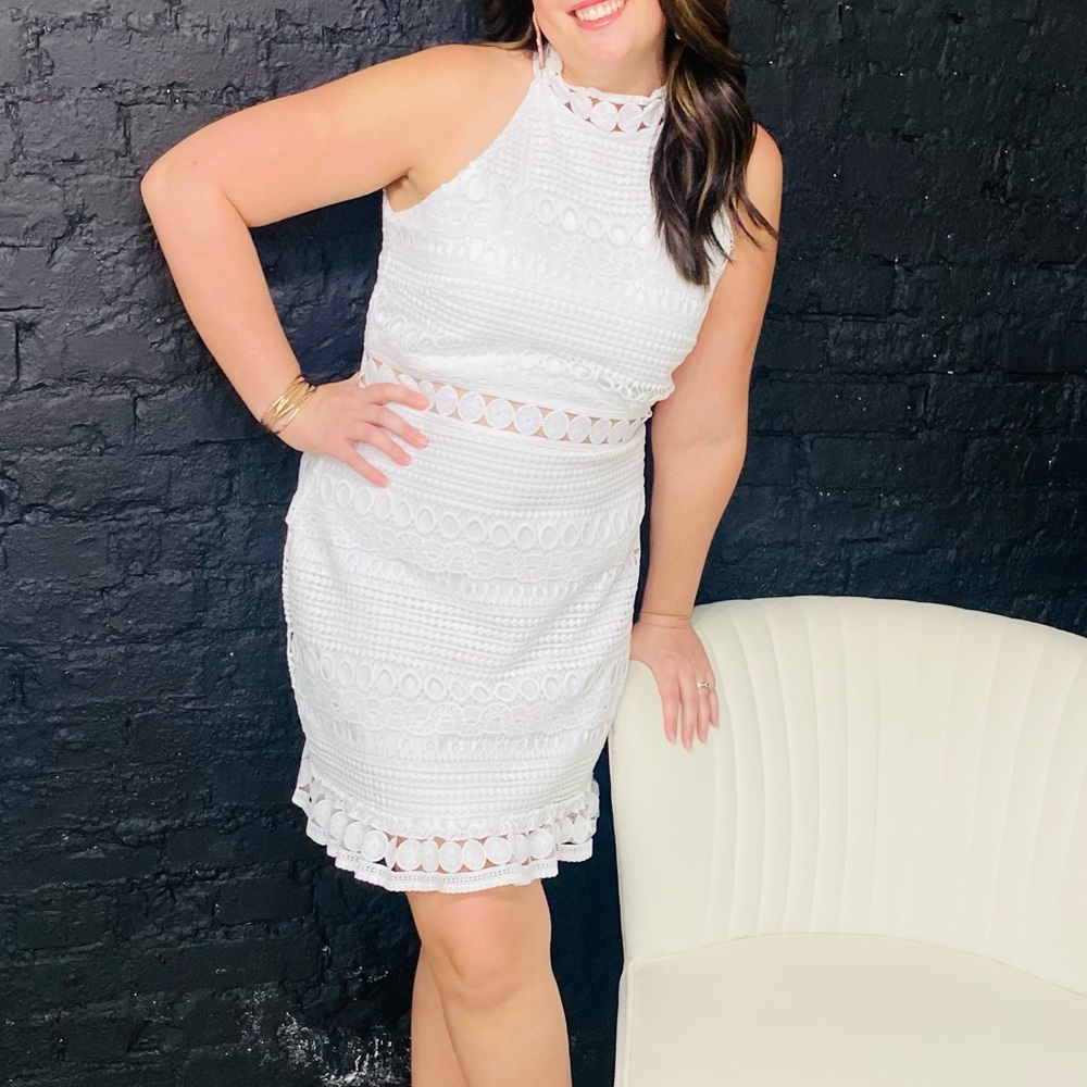 High Neck White Dress